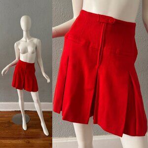 Vintage 60s 70s  Red Wool MOD Pleated Mini Culottes Shorts M